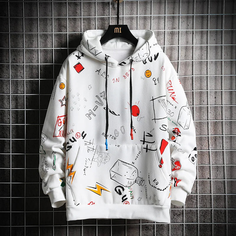 Felpa Con Cappuccio Uomo Autunno Chaifenko Streetwear Hip Hop Harajuku Anime Graffiti Casual