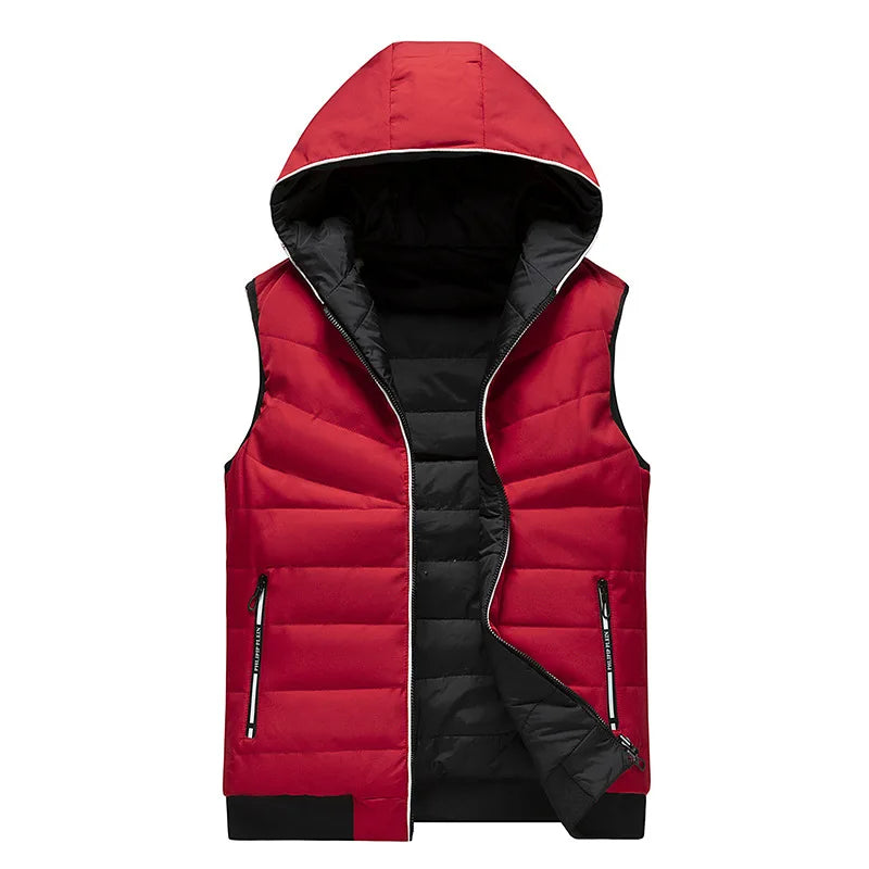 Gilet Reversibile Da Uomo Imbottito Senza Maniche In Cotone Con Cappuccio E Colletto Mandarino 2 In 1 Parka VT 276