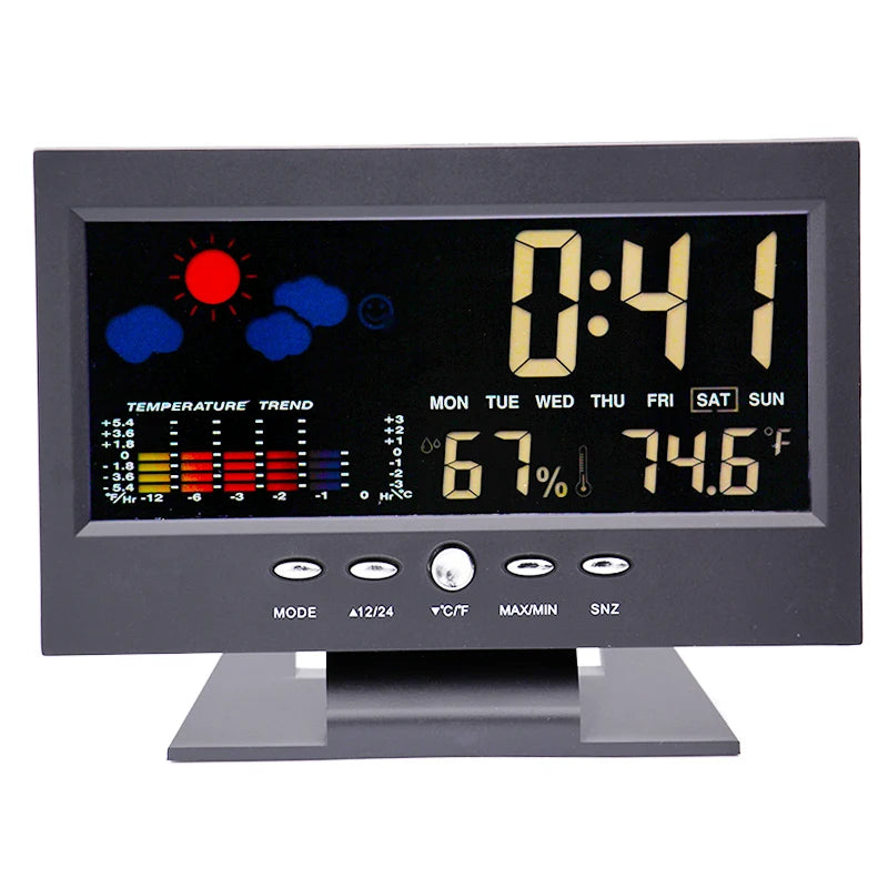 Stazione Meteorologica Multifunzionale Orologio Termometro Igrometro Calendario Display LCD Digitale Temperatura Umidità