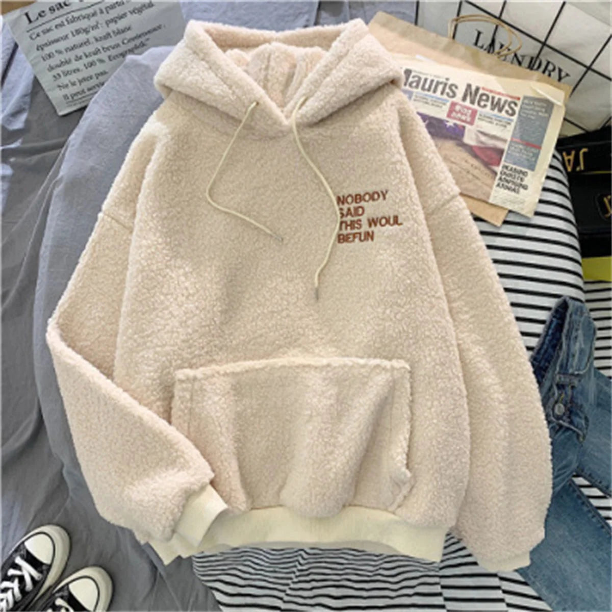 Felpa Con Cappuccio Donna Autunno Inverno Moda Coreana Allentata Casual Street Manica Lunga Lettera Solida