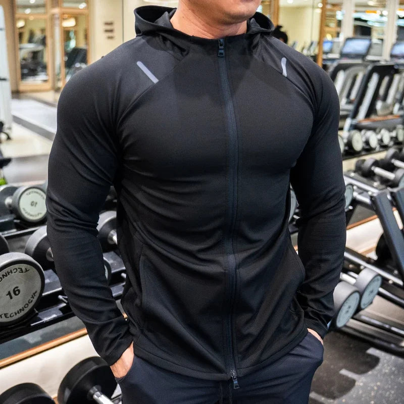 Giacca Sportiva da Uomo con Cappuccio Traspirante Manica Lunga Slim Fit Top da Corsa ad Asciugatura Rapida