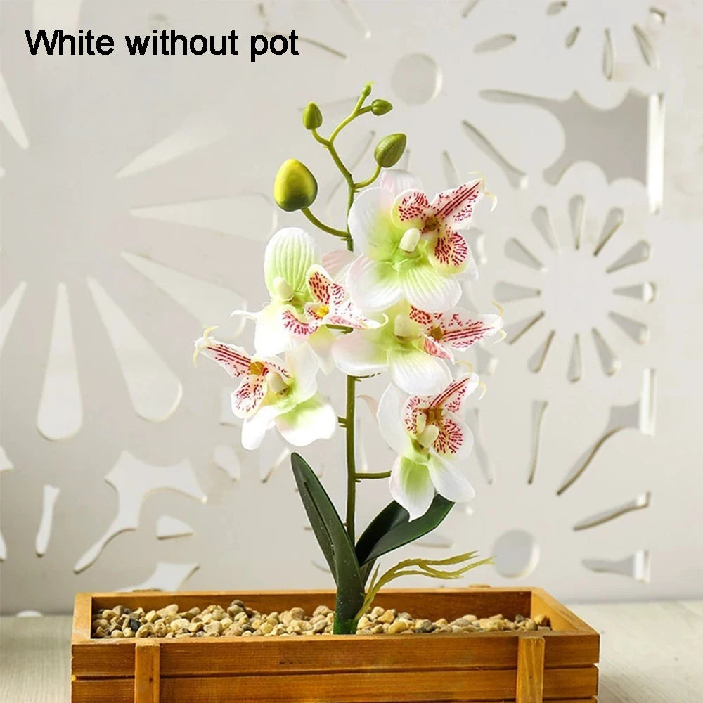 Orchidee Artificiali Con Vaso Bianco Pianta Finta Seta Decorazione Domestica Fiori Finti