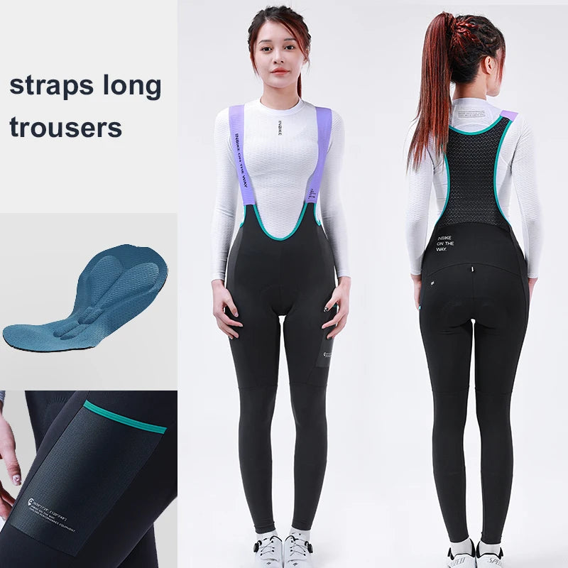 Pantaloni Con Bretelle Da Ciclismo Per Donna In Pile Invernali Con Imbottitura 3D Professionali Per Bici Da Strada
