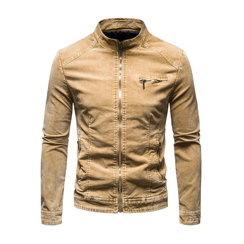 Giacche Di Jeans Da Uomo Slim Fit Primavera Autunno Retrò Capispalla Moda Denim Colletto Coreano Con Cerniera Di Marca