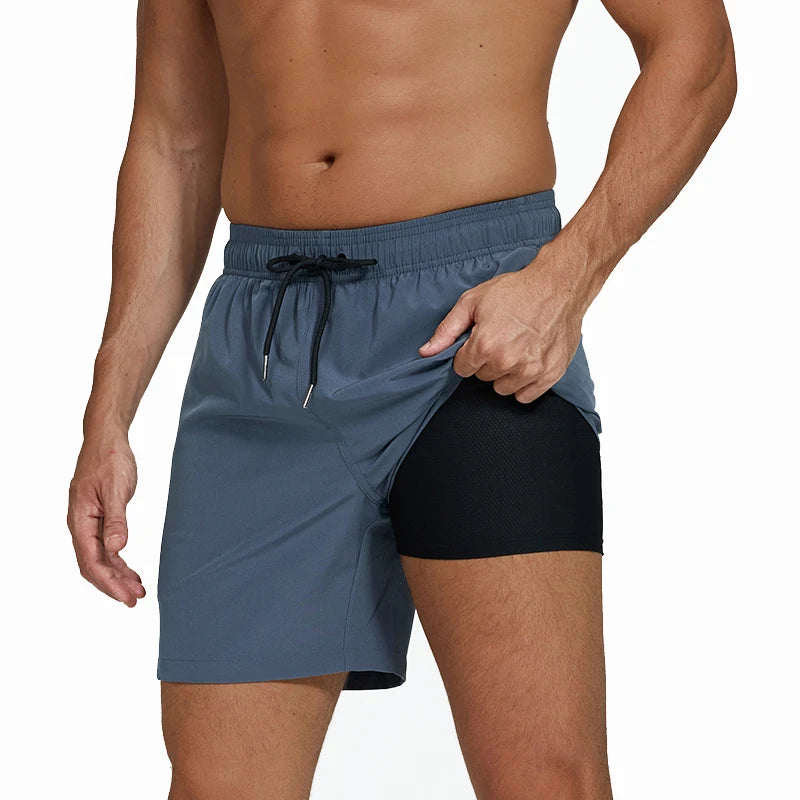DATIFER Estate 2026 Pantaloncini Da Uomo In Poliestere Con Fodera Spandex 2 In 1 Elastico Vita Tasca Cerniera Palestra