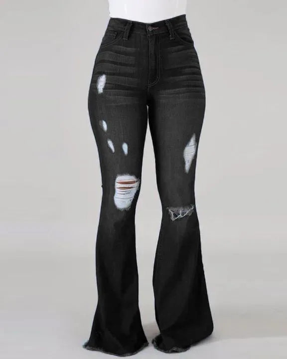 FENROOST Jeans Donna Vita Alta Elasticizzati Strappati Zampa D'Elefante Denim Distressed Vintage Slim