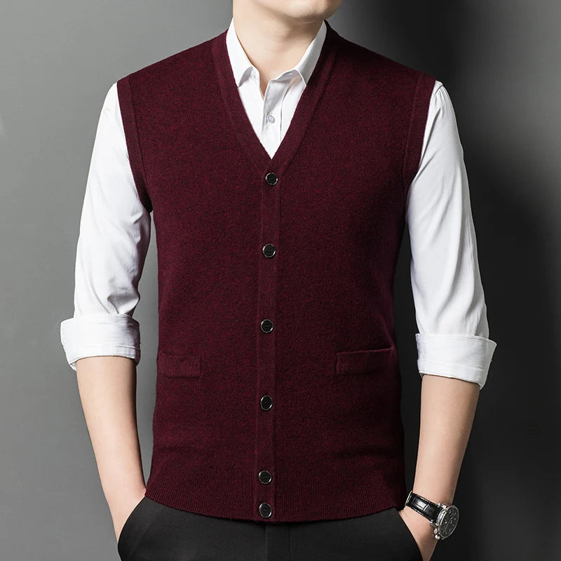 Gilet Spesso In Lana Di Pecora Uomo Casual Scollo A V Caldo Autunno Inverno Cardigan Monopetto In Lana Di Cashmere