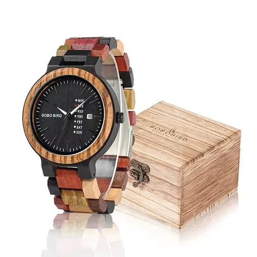 Orologio In Legno Unisex Quarzo Settimana Data Coppia Cinturino Colorato Logo Personalizzato Regalo Dropship