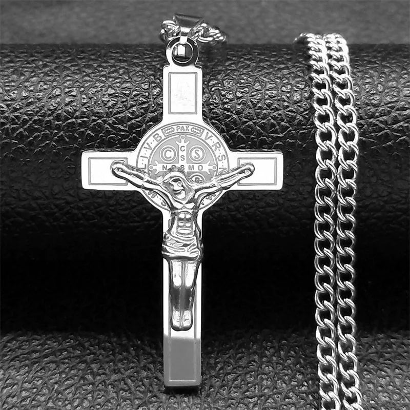 Collana Croce Biblica In Acciaio Inossidabile Pendente Gesù Lunga Unisex Uomo Donna Gioielli Religiosi