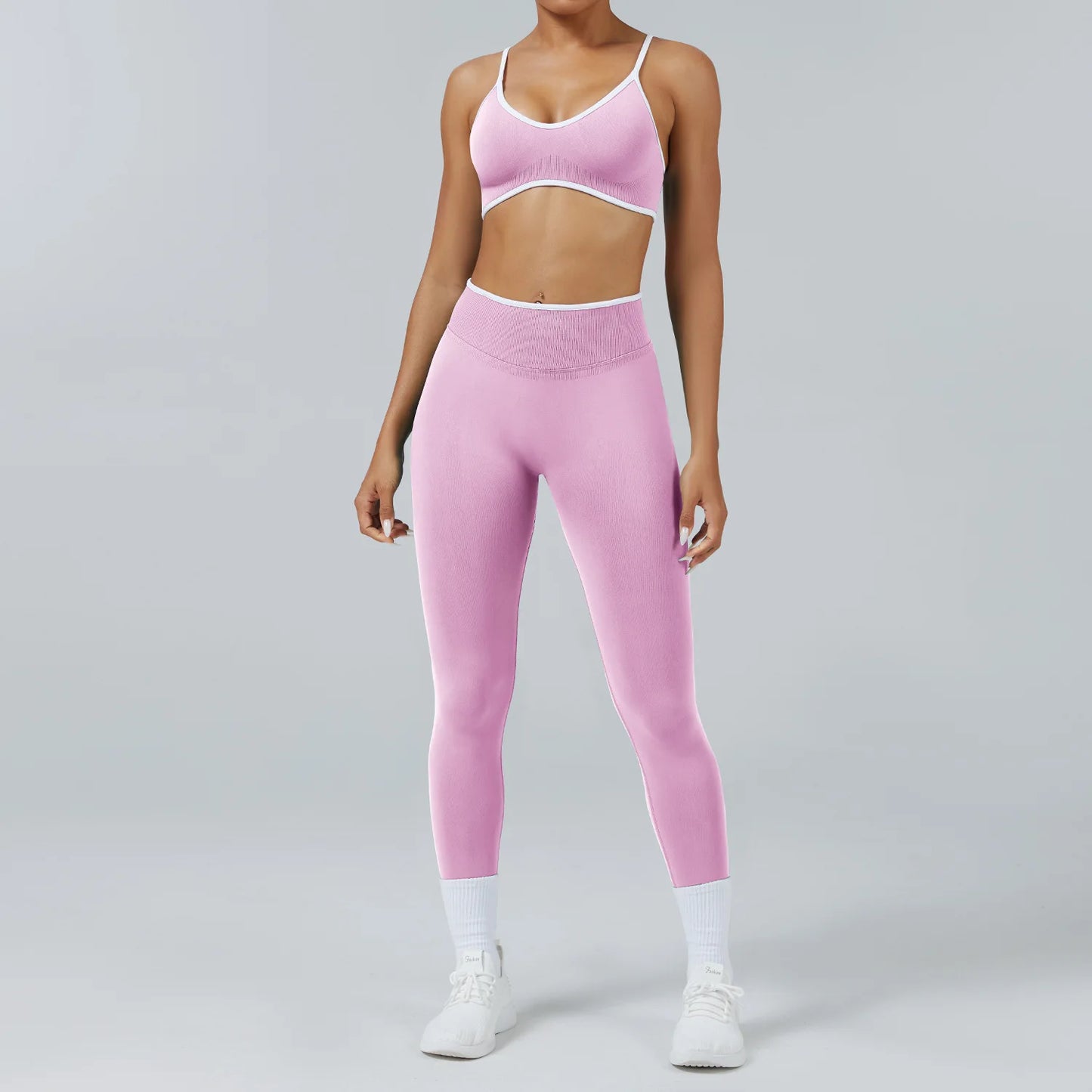Set Fitness Da Donna 2 Pezzi Leggings Vita Alta Senza Cuciture E Reggiseno Sportivo Per Yoga Palestra Cardio Estivo