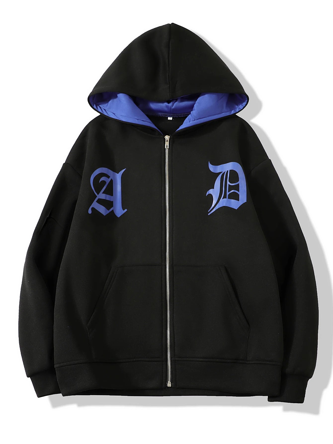 Felpa Donna Y2K Con Zip Harajuku Grigia Oversize Streetwear Goth Grunge Ricami Lettere Kawaii Hip Hop