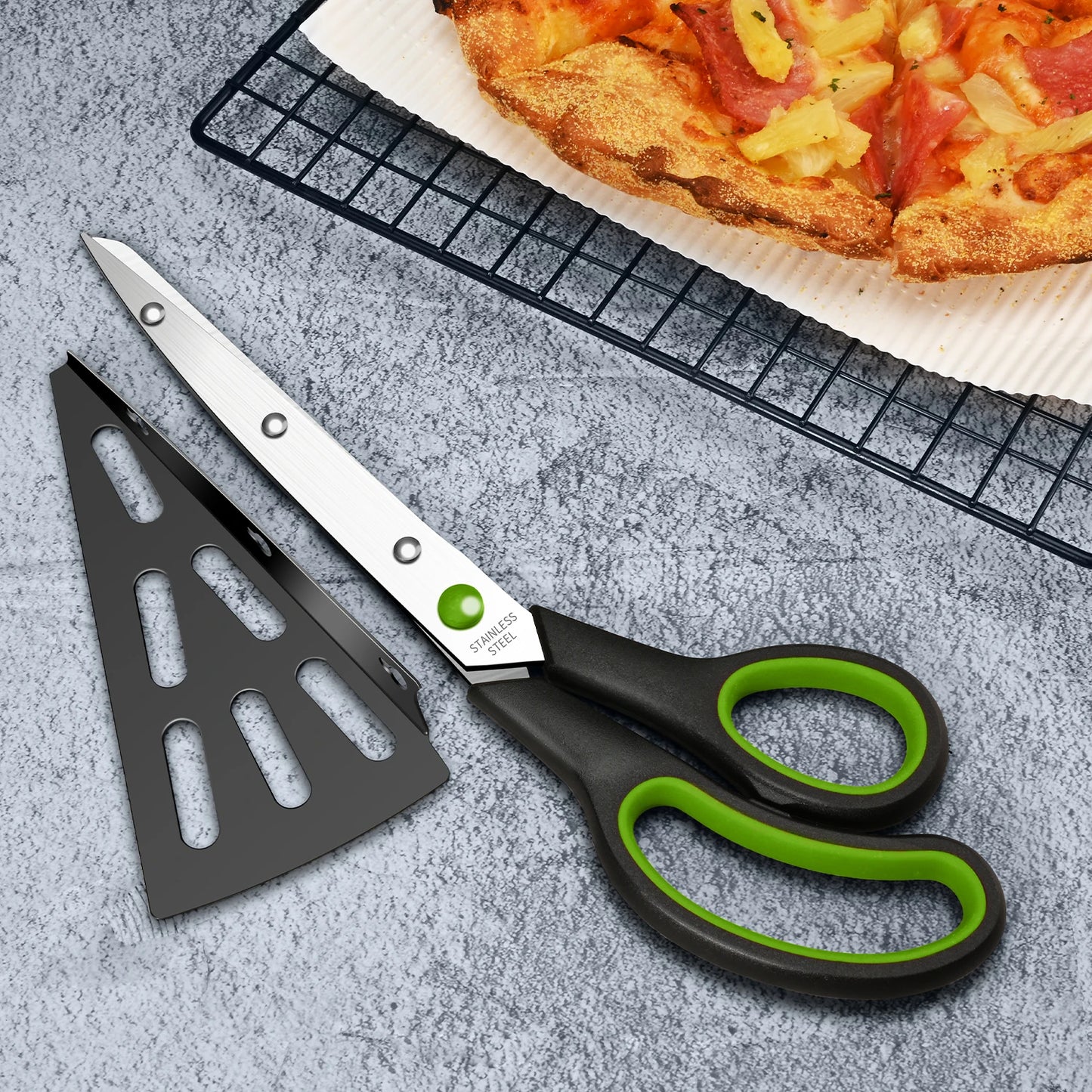 Cesoie Per Pizza Staccabili In Acciaio Inossidabile 2 In 1 Forbici Da Cucina Spatola Ecologiche Per Uso Domestico