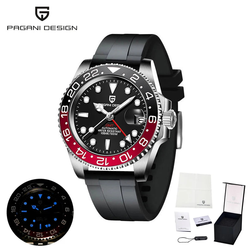 Pagani Design Orologio Esterno Alta Gamma 8215 Meccanico Automatico Impermeabile Cinturino Gomma Luminoso Sportivo Uomo