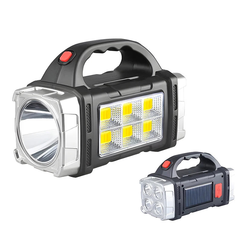 Torcia Portatile Potente Ricaricabile USB Con Luce Solare Led E Lavoro Cob Campeggio E Carica Telefono Con 4 Modalità