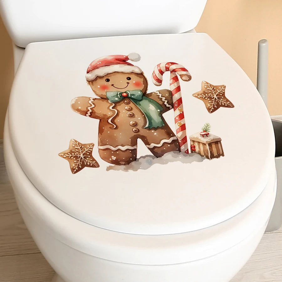 Decalcomania Da Muro Omino Pan Di Zenzero Natale Con Cappello Babbo Natale E Sciarpa Verde PVC Rimovibile Per Camino
