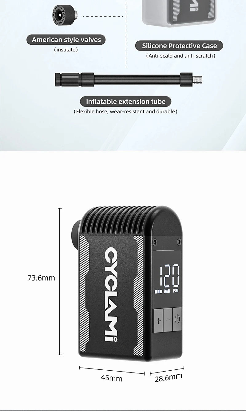 CYCLAMI Pompa Elettrica Portatile Per Bici 120 PSI Con Valvole Schrader E Presta Per Gonfiaggio Veloce