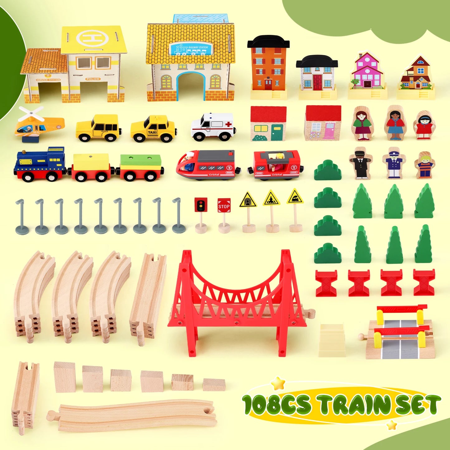Set Di Treni In Legno Montessori 72 E 108 Pezzi Per Bambini Regalo Educativo Di Ingegneria Ferroviaria