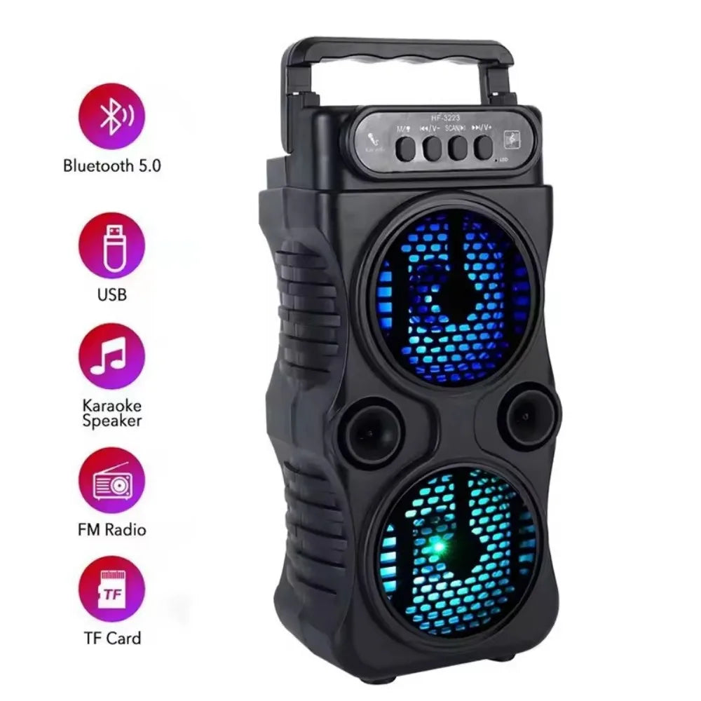 Altoparlante Wireless Esterno Portatile Doppio Subwoofer Tre Pollici Bass Boost Radio FM Scheda TF USB Karaoke Domestico