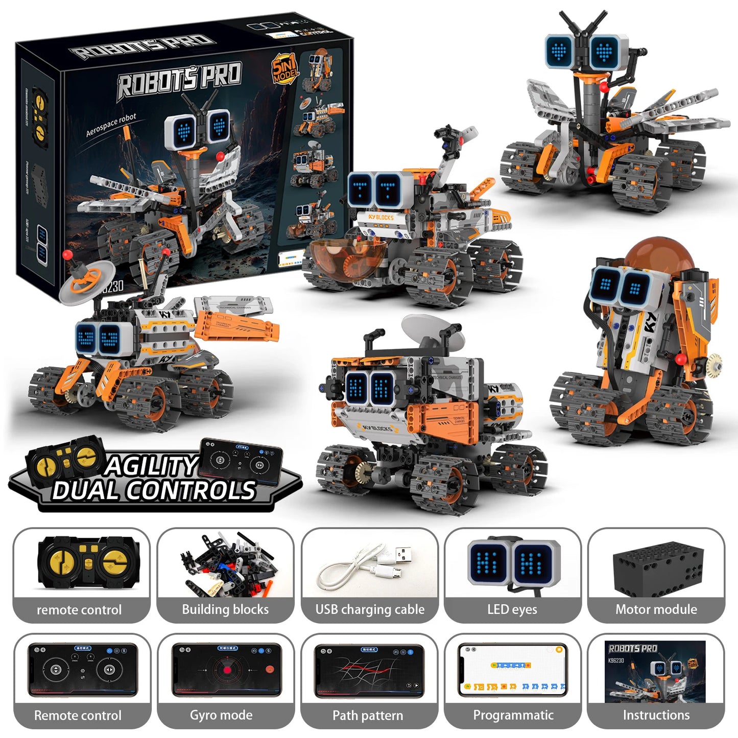 Robot Trasformabile 5 In 1 Con Display Digitale Telecomandato Per Bambini Regalo Ideale