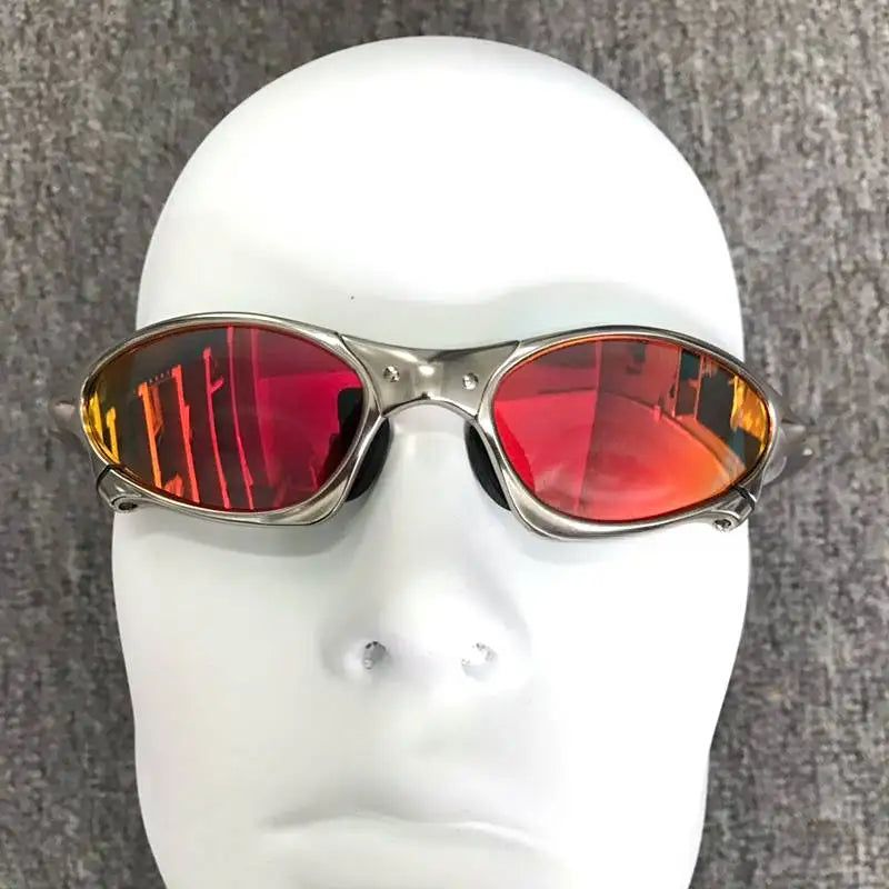 Occhiali Da Sole Polarizzati Unisex Per Ciclismo MTB Equitazione UV400 Lenti In Policarbonato Frame In Metallo Argento