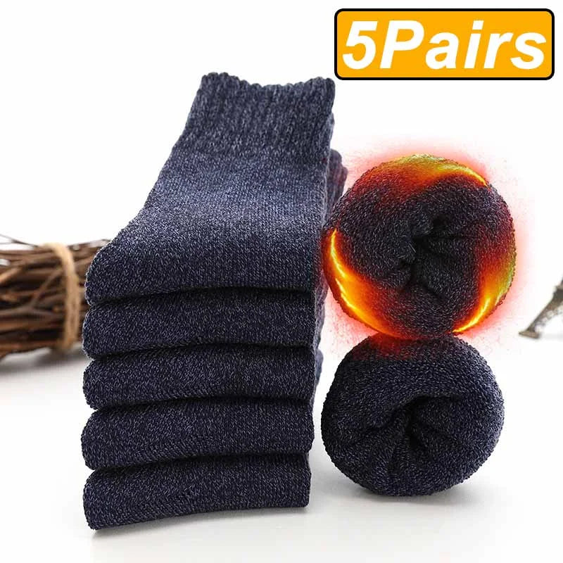 Calzini Invernali Uomo Caldi Spessi Set Da 5 Paia Cotone Poliestere Elastan Antineve In Spugna