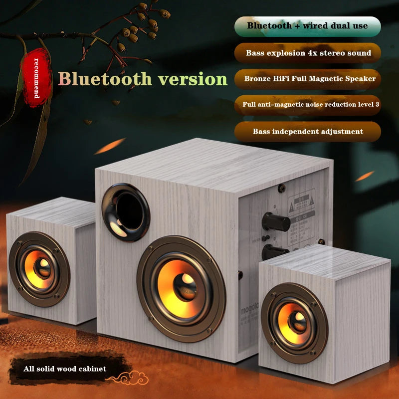 Altoparlante Bluetooth 2.1 Da Tavolo In Legno Con Subwoofer Per PC Notebook Ufficio Casa Suono Pieno