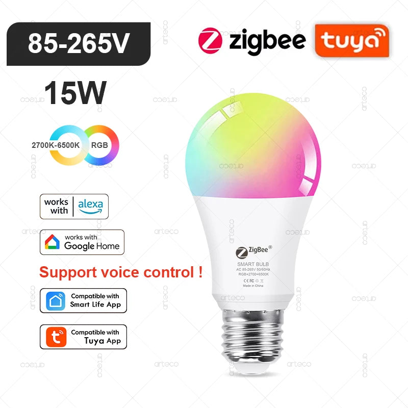 Lampadina LED Intelligente E27 E14 GU10 con WiFi Zigbee Bluetooth Dimerabile RGB 2700K a 6500K Compatibile Alexa e Google