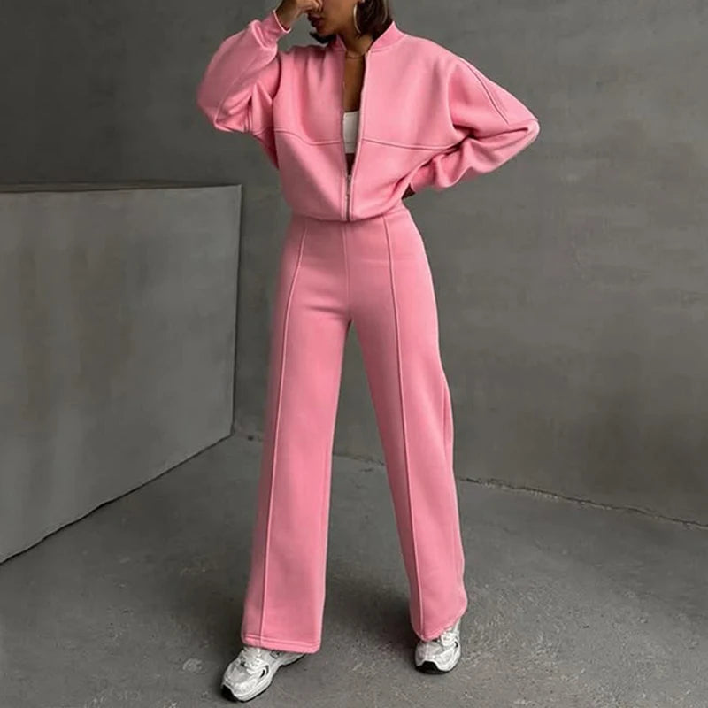 Set Di Tute Da Donna Casual Cardigan Corto Allentato Con Cerniera E Pantaloni Sportivi Con Coulisse Streetwear