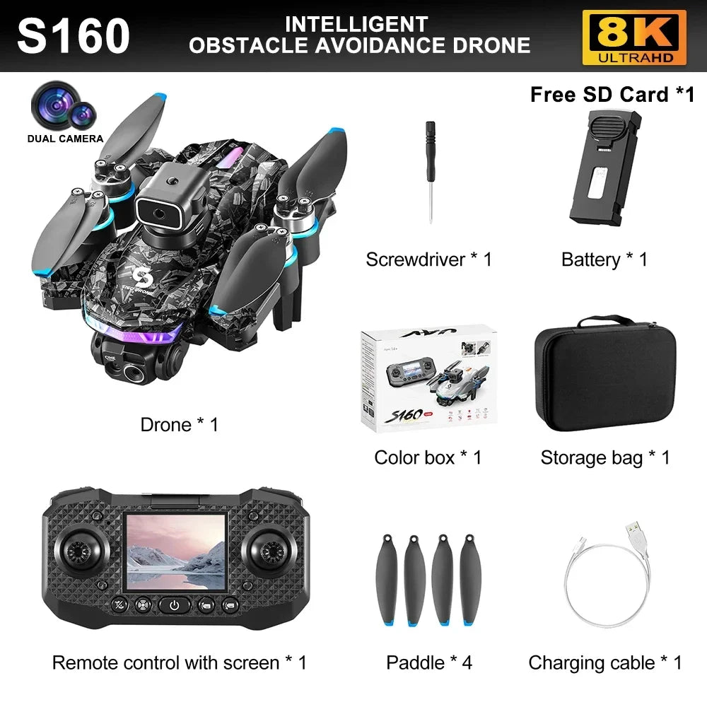 Drone Professionale 4K S160 Con Doppia Fotocamera FPV WIFI Evitamento Ostacoli Controllo Remoto RC