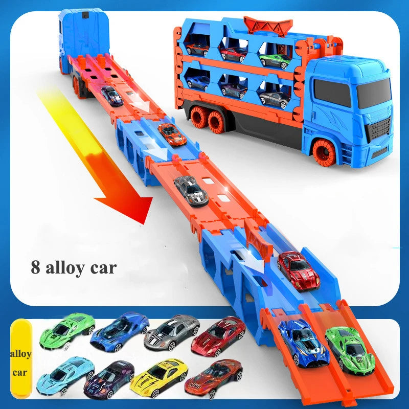 Grande Camion Trasportatore per Auto con Pista Pieghevole Veicolo da Corsa Giochi Competitivi per Bambini Regalo