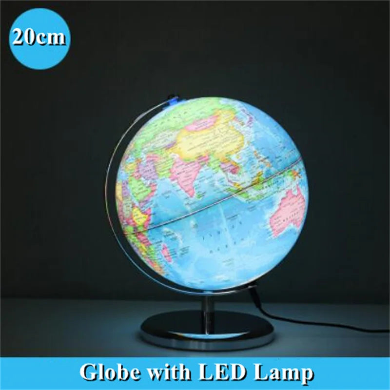 Globo Terrestre Inglese Diametro 20 Cm Con Illuminazione LED A Rotazione 360 Gradi E Base Metallo ABS Per Scrivania