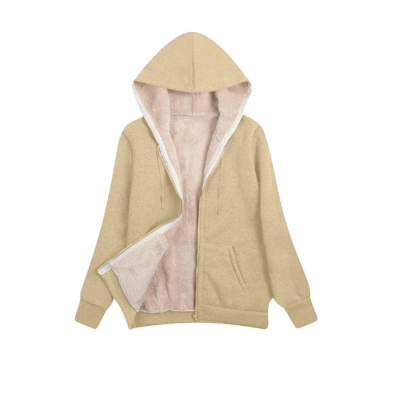 Cappotto Invernale Donna In Peluche Con Cappuccio E Zip Felpa In Pile Calda E Morbida Con Pelliccia Artificiale