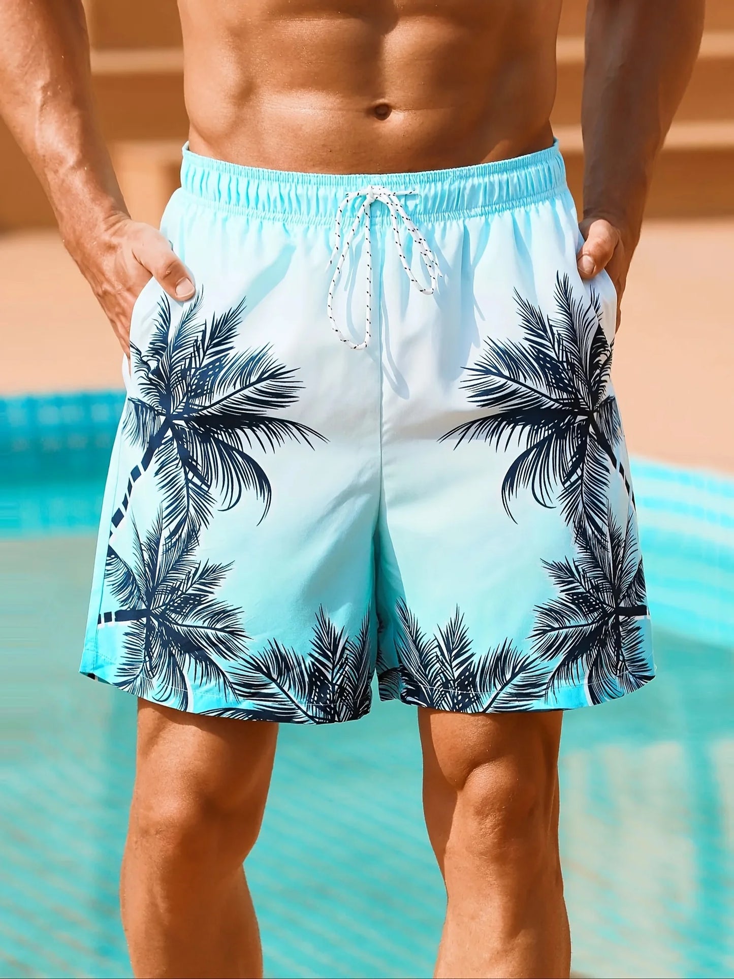 Costume Da Bagno Hawaiano Da Uomo Stampa Palme Sfumate 3D Ad Asciugatura Rapida Spiaggia All Aperto