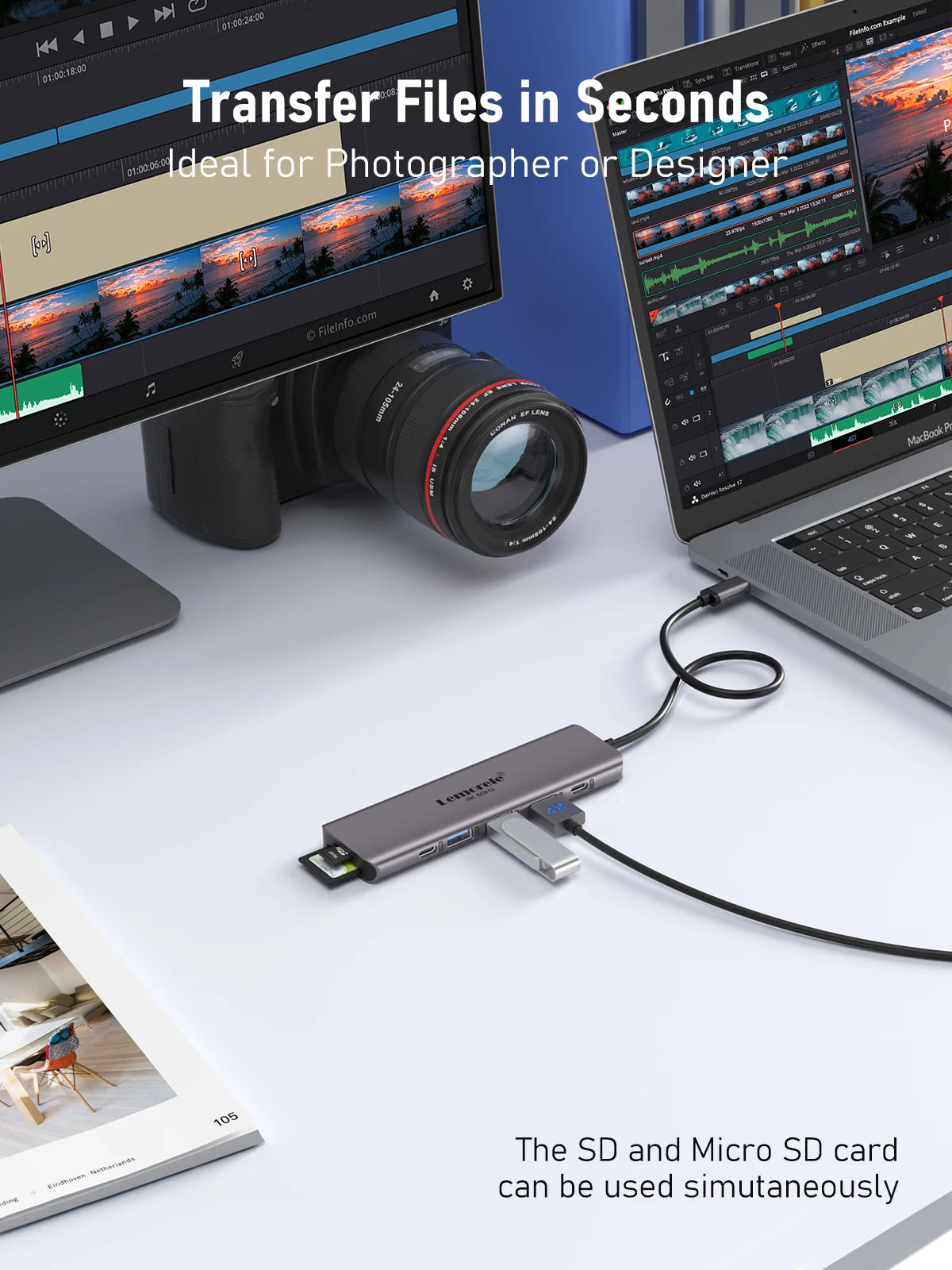 Lemorele Dock USB C 7in1 Hub HDMI 4K 60Hz USB 3.0 PD 100W Carica Per MacBook Pro Laptop