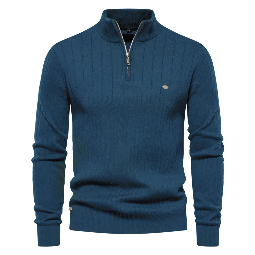 Maglione Uomo Cotone Con Cerniera Autunno Inverno Colletto Coreano Alta Qualità Caldo