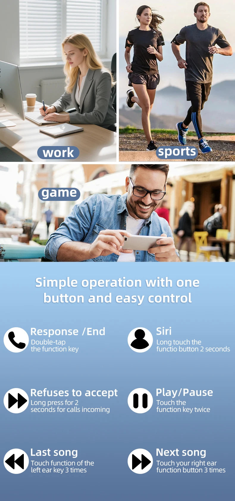 Otemkay SP16 Auricolari Wireless Sportivi Con Ganci Per Orecchie, Audio Dinamico, Microfono Integrato, Ideali Per Corsa