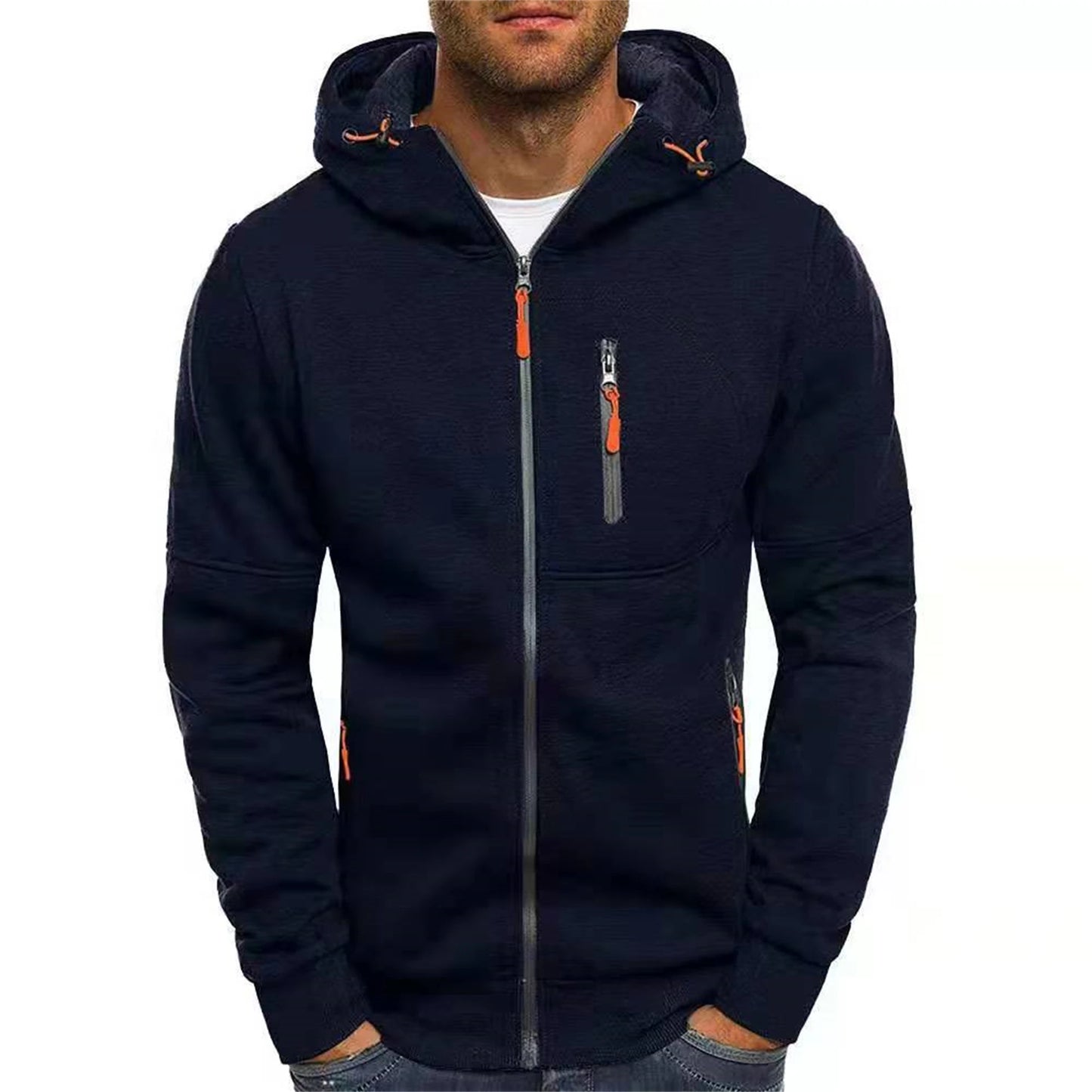 Giacca Da Uomo Con Cerniera E Cappuccio Tinta Unita Con Tasche Moda Casual Sport Streetwear All Aperto