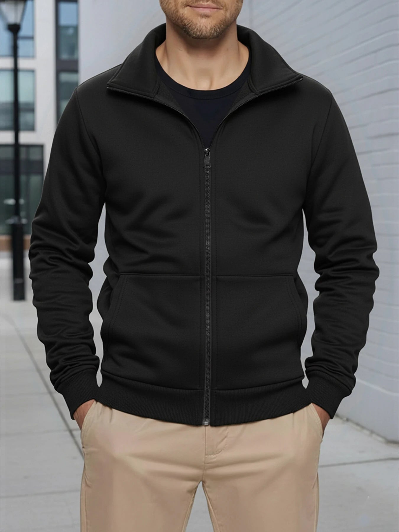 Giacca Uomo Con Cerniera Slim Fit Esterno Streetwear Tinta Unita Calda A Maniche Lunghe Per Primavera Autunno
