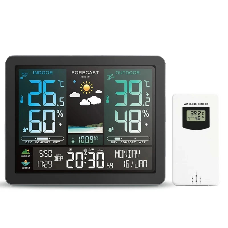 Orologio Stazione Meteorologica Digitale Misuratore Di Temperatura Umidità Interni Previsioni Meteo Wireless Telehill