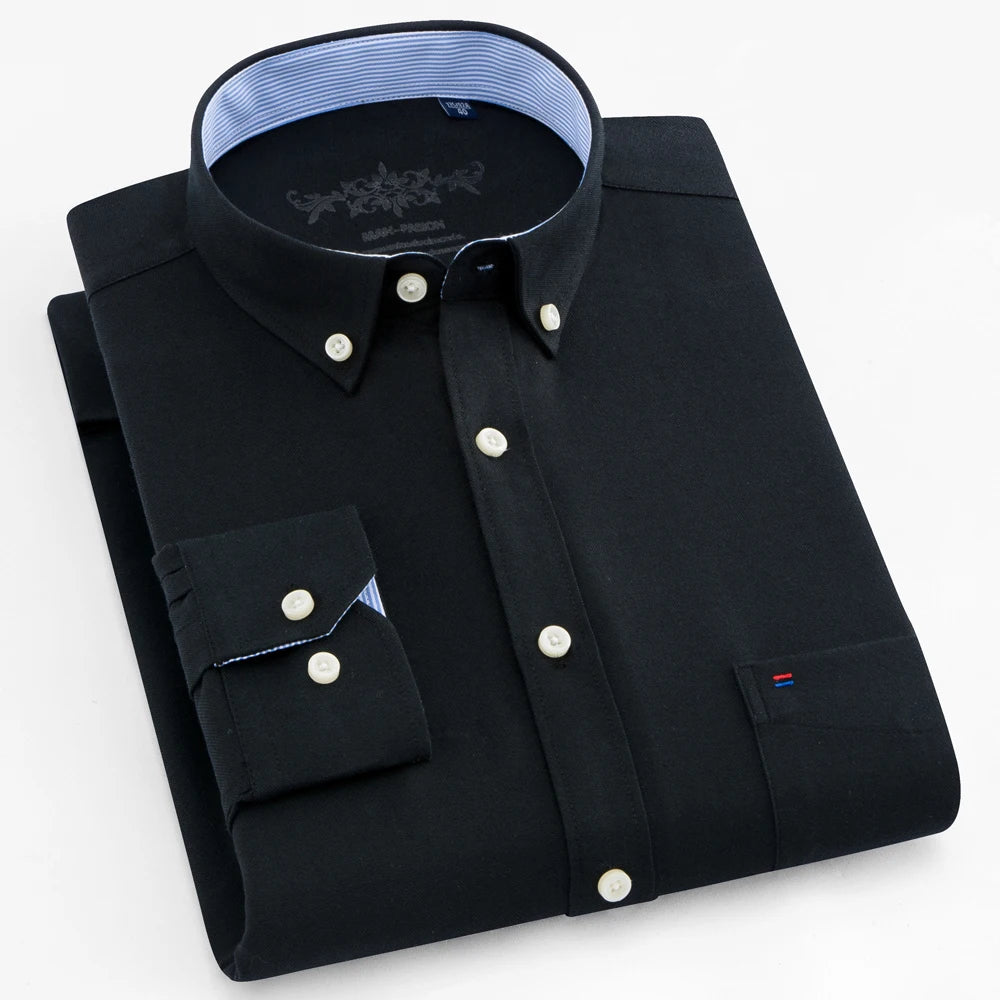 Camicia Uomo Solida Elegante Misto Cotone Traspirante Maniche Lunghe Formale Con Bottoni Vestibilità Regolare Risvolto