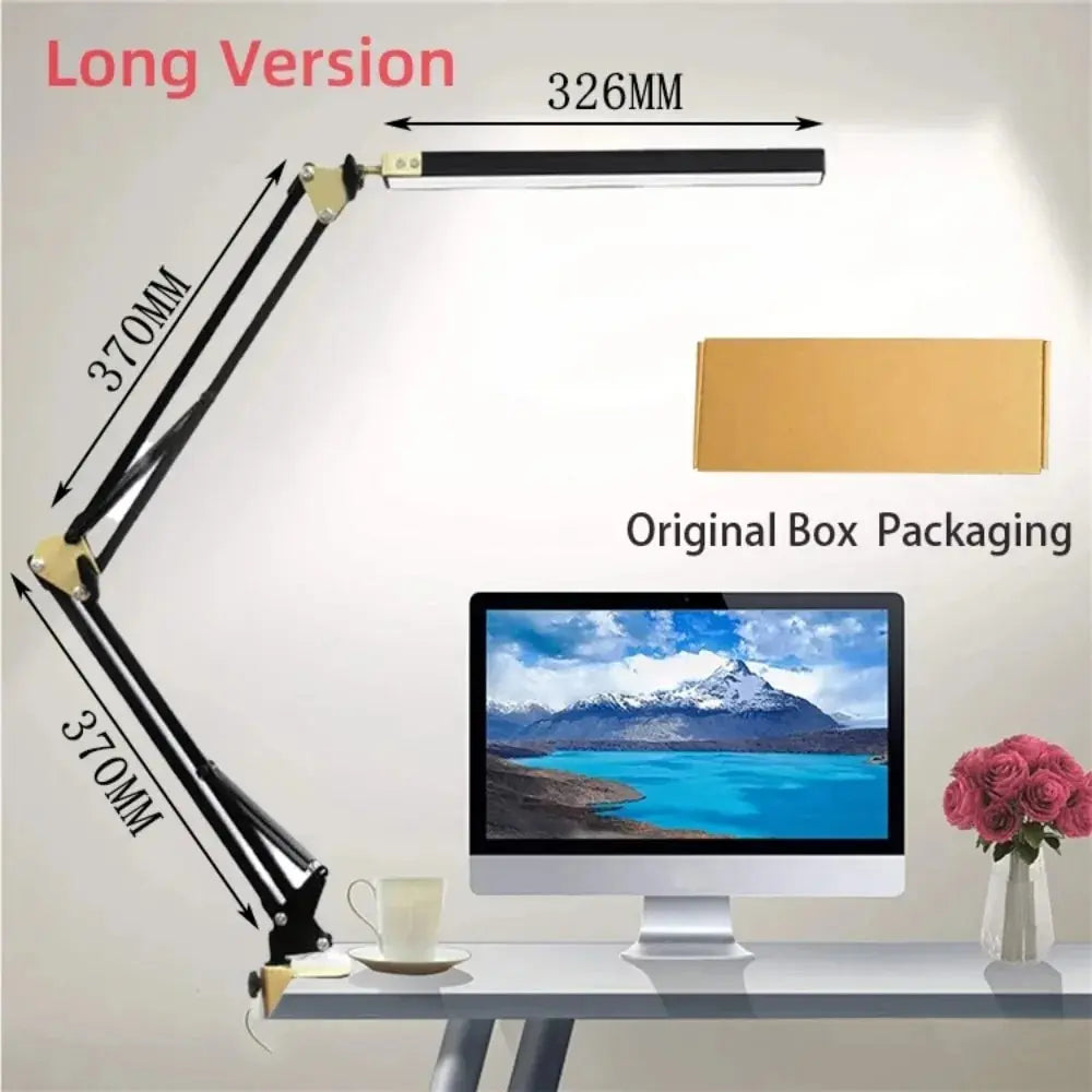 Lampada Da Scrivania Pieghevole A LED In Metallo Con Clip E Braccio Lungo Dimmerabile Tre Colori Regolabili Per Computer