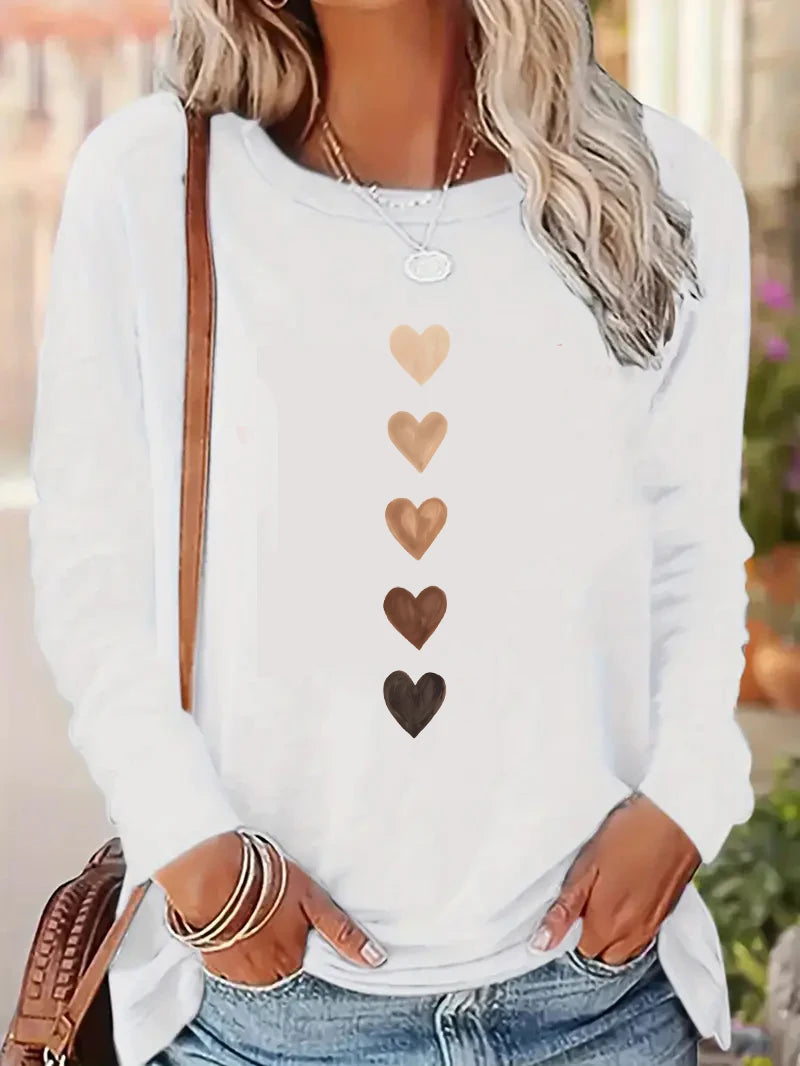 Y2K Camicia A Maniche Lunghe Stampata Con Cuore Per Donna T Shirt Vintage Girocollo Casual