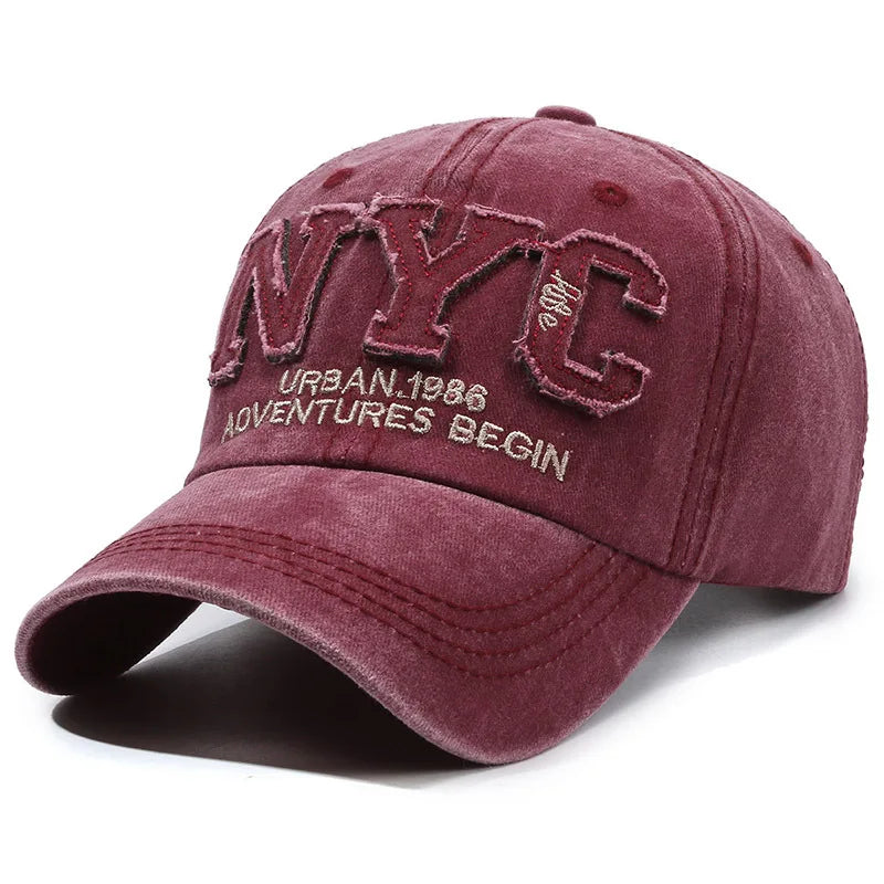 Cappellino Baseball Vintage Con Grande Lettera NYC Uomo Donna Cotone Lavato Protezione Solare Snapback