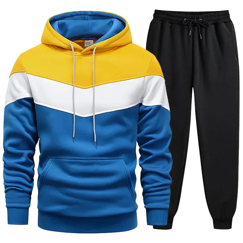 Tuta Uomo Due Pezzi 2024 Autunno Inverno Felpa Con Cappuccio E Pantaloni Set Sport Tricolore Caldo E Casual