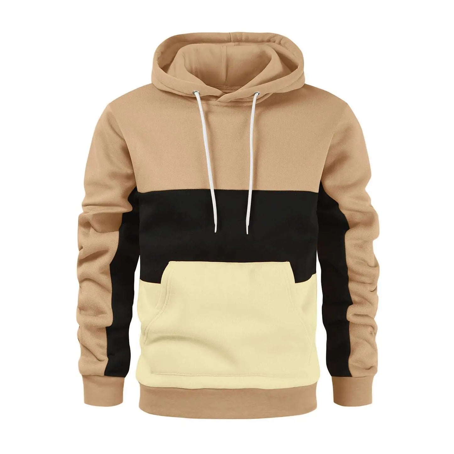 Felpa Con Cappuccio Patchwork Da Uomo Termica In Pile Abbigliamento Sportivo Casual Da Esterno Autunno Inverno Nero