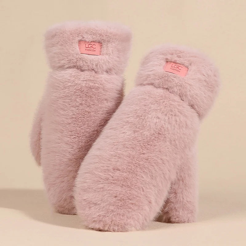 Guanti In Pelliccia Imitazione Coniglio Donna Invernali Antivento Caldi Peluche Spessi Morbidi Con Cashmere Dita Intere