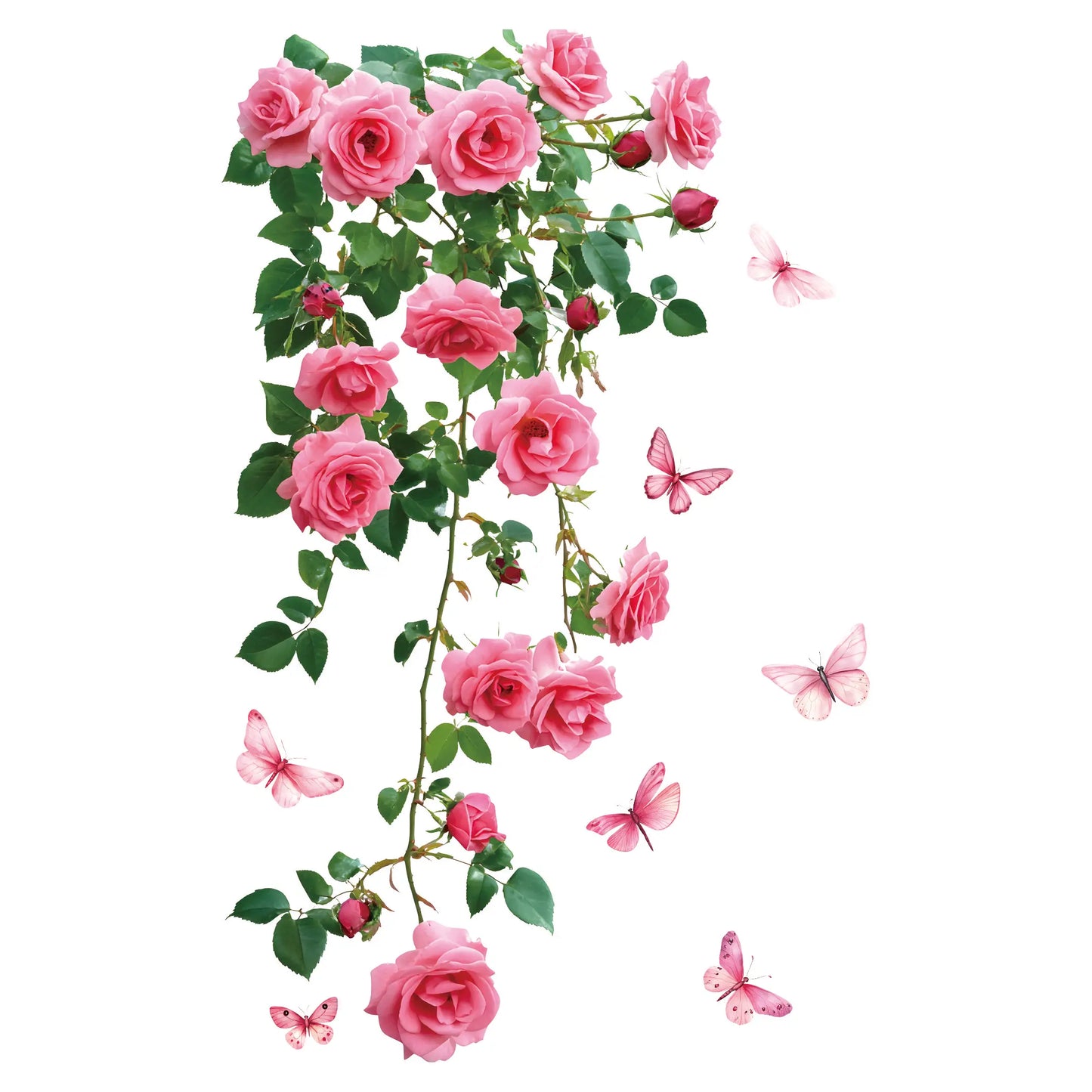 Decalcomania Per Finestra Fiore Vite Rosa E Farfalla Adesivo In PVC Per Parete Bagno Soggiorno Letto Porta In Vetro