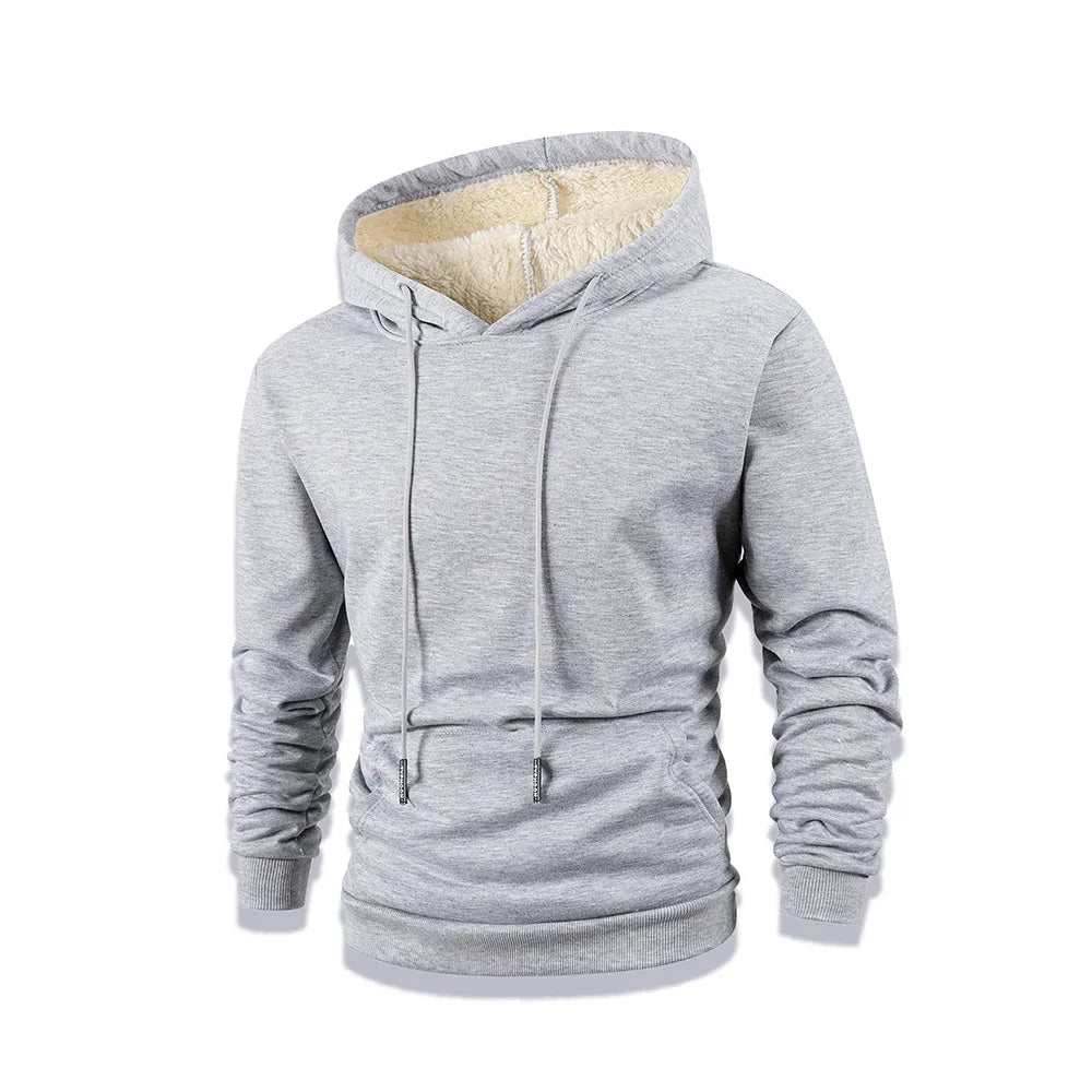 Uomo Felpa Termica Inverno Con Cappuccio Foderata In Pile Caldo Spesso Girocollo Solido Top Abbigliamento Streetwear