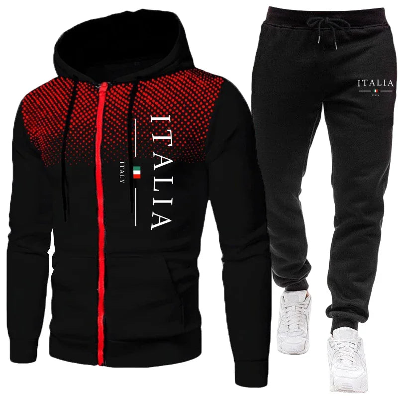 Tuta Da Uomo Autunno Inverno Con Cappuccio E Pantaloni Sportivi Con Cerniera Per Allenamento Quotidiano