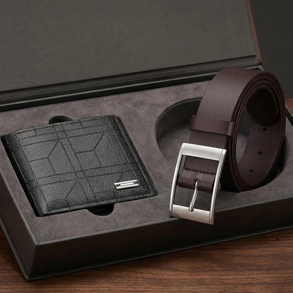 Set di Due Pezzi Portafoglio e Cintura da Uomo alla Moda Personalizzati per Abbigliamento Maschile Accessori Ingrosso